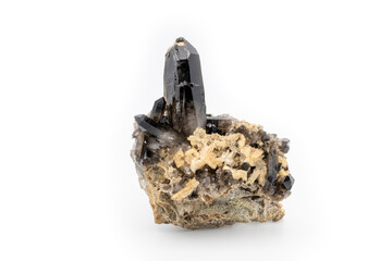 Smoky Quartz Crystal Cluster on a Plain White Background in a Studio Setting