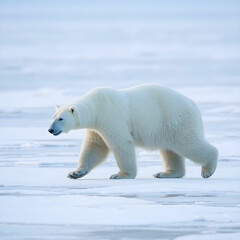 Fototapeta premium Polar bear walking on the ice in arctic