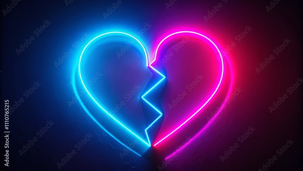 Poster repeated neon breaking heart animation loop with copy space for digital media and emotional expressi