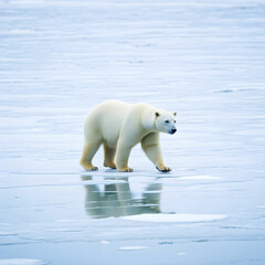 Fototapeta premium Polar bear walking on the ice in arctic