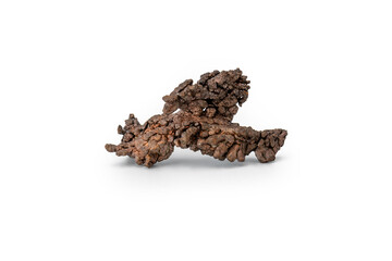 Natural mineral specimen of cooper on a white background
