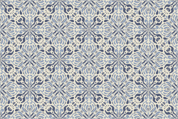 Pattern ethnic floral block print vector illustration hand drawn geometric design bohemian vintage damask style. 