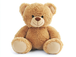 A classic teddy bear wearing a bowtie, isolated on a clean white surface