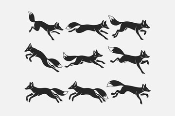 Fototapeta premium Fox running and jumping , vector, silhouette, illustration, artwork, wild