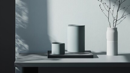 Minimalist Home Decor with Cylindrical Vases and a Tray