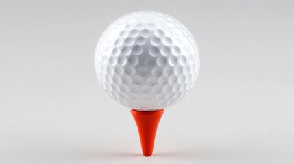 Close-up of a White Golf Ball Positioned on a Bright Red Tee Against a Soft Gray Background Perfect for Sports, Leisure, and Recreational Themes