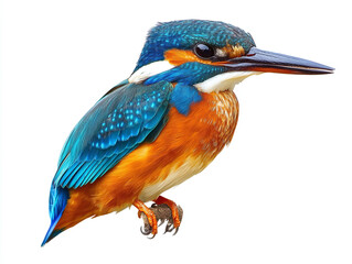Vibrant kingfisher with striking colors isolated on white background