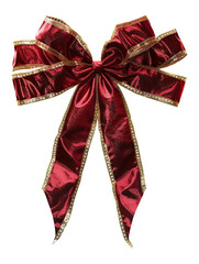 Red Christmas Birthday bow with gold trim isolated on white background. With clipping path.