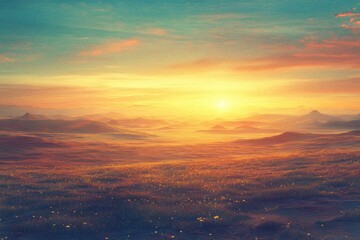 Obraz premium Stunning sunrise a vast landscape, colorful skies and rolling hills.