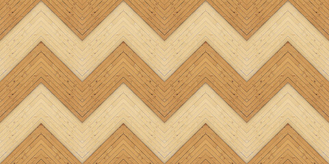 Fototapeta premium Chevron-patterned flooring in light and dark wood tones, blending natural textures into a zigzag design.