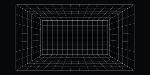 Perspective grid room background vector illustration.