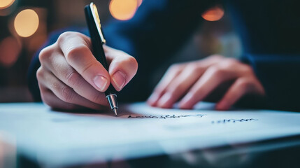 Fototapeta premium The day of hand writing, a man writes a letter