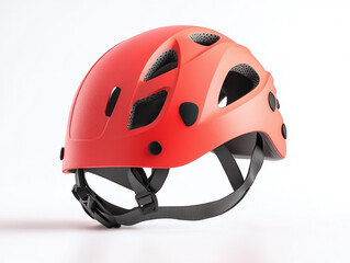 Fototapeta premium A modern climbing helmet with ventilation holes, isolated on a white surface