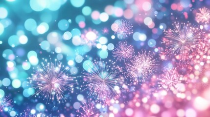 Vibrant abstract background with colorful bokeh and sparkling fireworks effects.