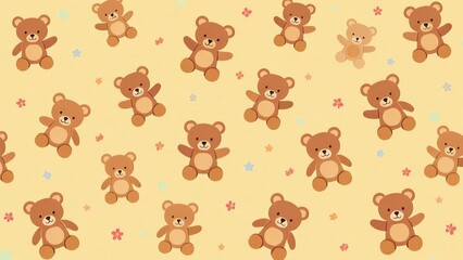Wallpaper texture and packing paper teddy bear pattern, beige color