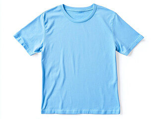 Naklejka premium A plain baby blue round-neck t-shirt, displayed flat on a white background, showcasing its fabric texture and design isolated on white background.