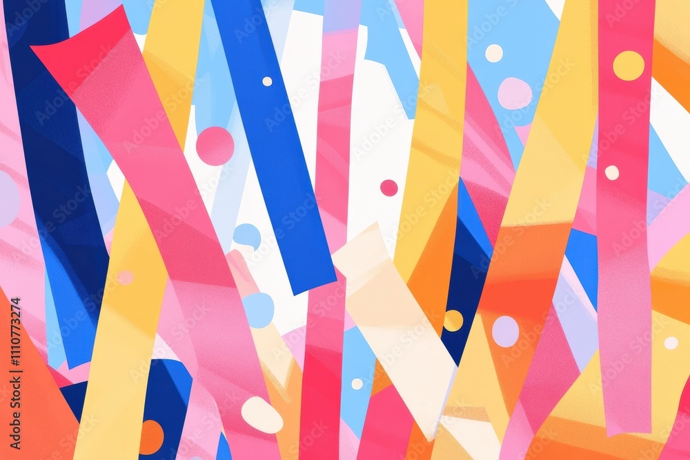 Poster vibrant abstract background with colorful ribbons and shapes creating a festive atmosphere.