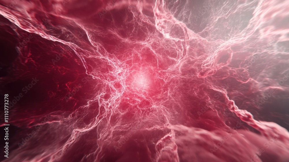 Poster abstract red energy swirling in a cosmic space, creating a dynamic and vibrant atmosphere.