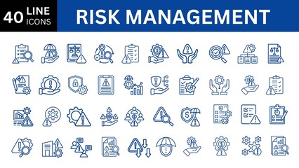 Risk management icon collection set. Containing risk, insurance, process, project, warning, protection, safety icon. Simple line vector.