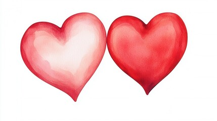 Obraz premium Valentine romance and handmade, Two watercolor hearts, one red and one light pink, symbolize love and affection, perfect for romantic themes.