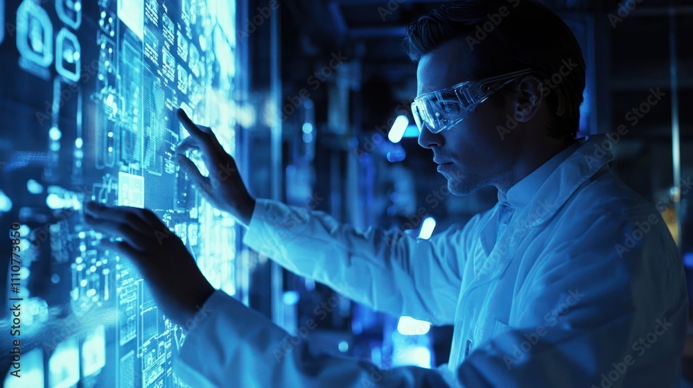 Aufkleber a scientist using a touch-screen interface in a futuristic laboratory setting