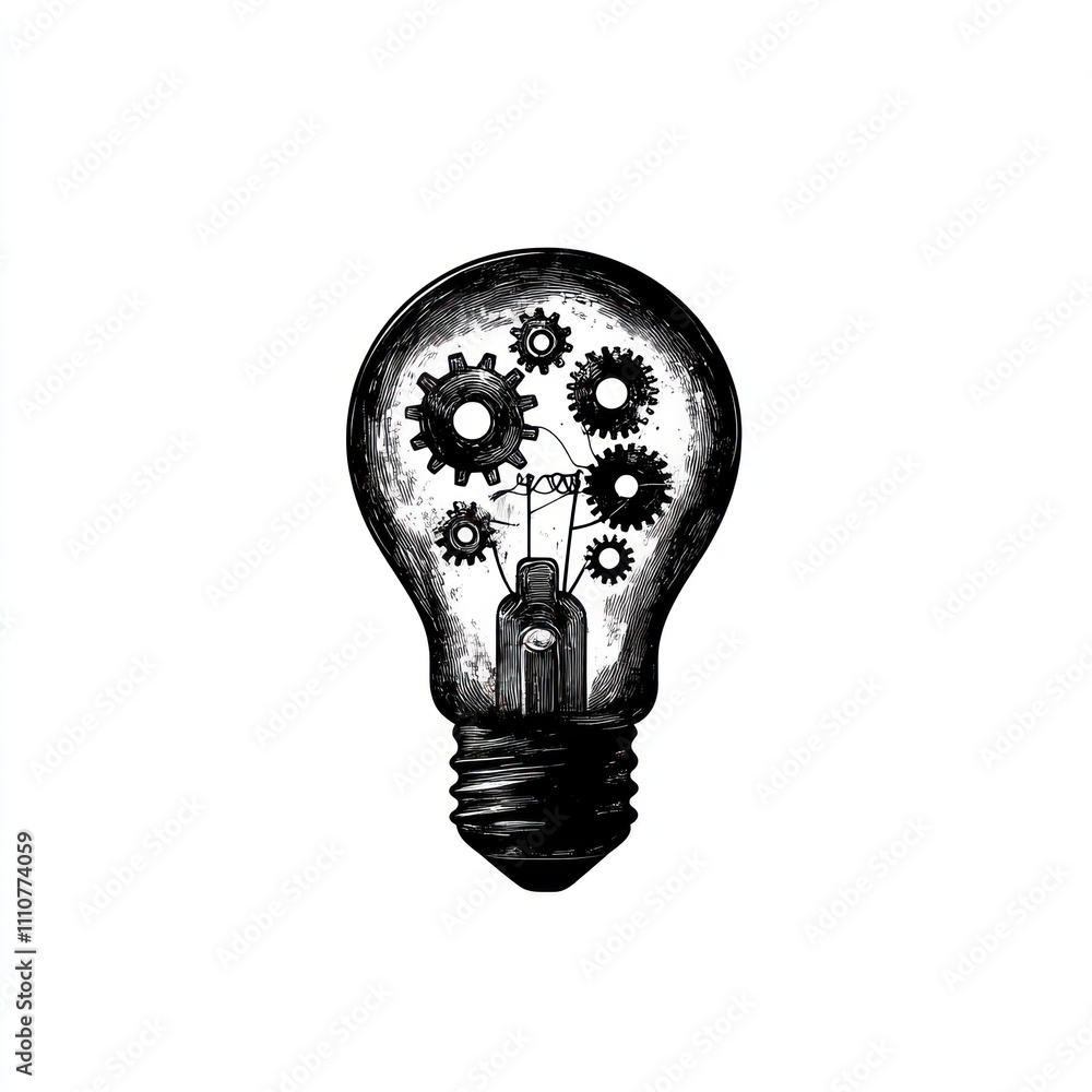 Poster here's a description and keywords for your stock photo.. gears inside a lightbulb, symbolizing innov