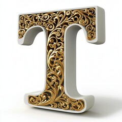 Elegant Gold and Beige Letter T in 3D Design