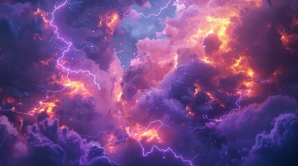 Dynamic animation of a thunderstorm with bright lights and colored clouds