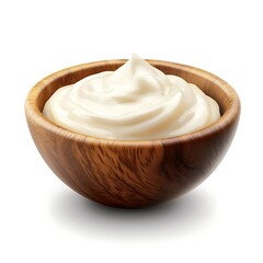 Wooden Bowl with Creamy Yogurt Isolated on a Transparent Background, Perfectly Showcasing a Healthy and Delicious Dairy Dish for Culinary Presentation