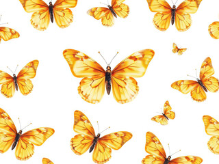 Watercolor butterfly pattern in yellow shades, whimsical, spring, floral