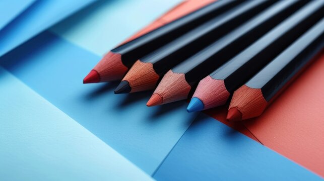Close-up of colorful pencils on a vibrant background.