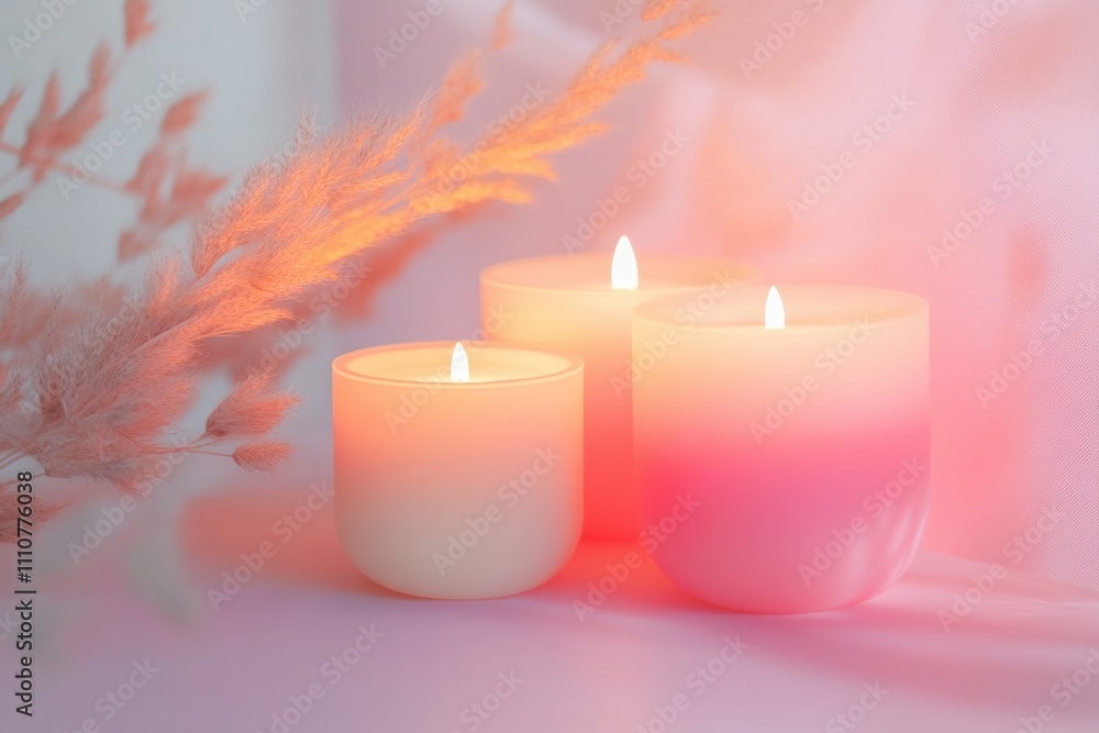 Poster softly glowing candles create a warm and tranquil atmosphere in a serene setting.
