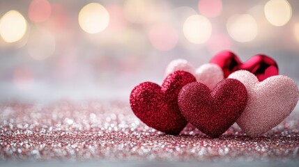 Fototapeta premium A romantic scene sparkling hearts celebrating love and affection.