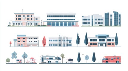 Colorful Urban Landscape Featuring Various Buildings and Vehicles