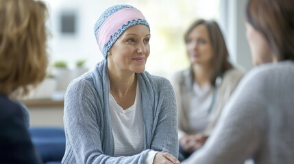 A support group meeting focused on skin cancer survivors sharing their journeys and coping strategies