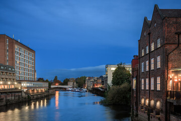 Naklejka premium The city of York on the River Ouse at night. United Kingdom
