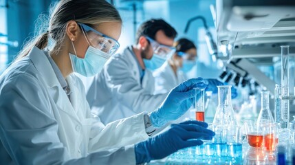 A team of clinical lab professionals working together on sample analysis