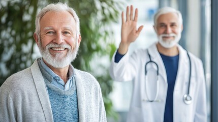 Smiling Doctor and Happy Senior Man in Medical Environment