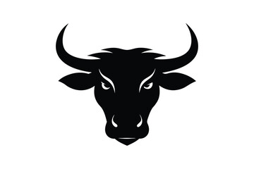  Ox head silhouette black vector art illustration.