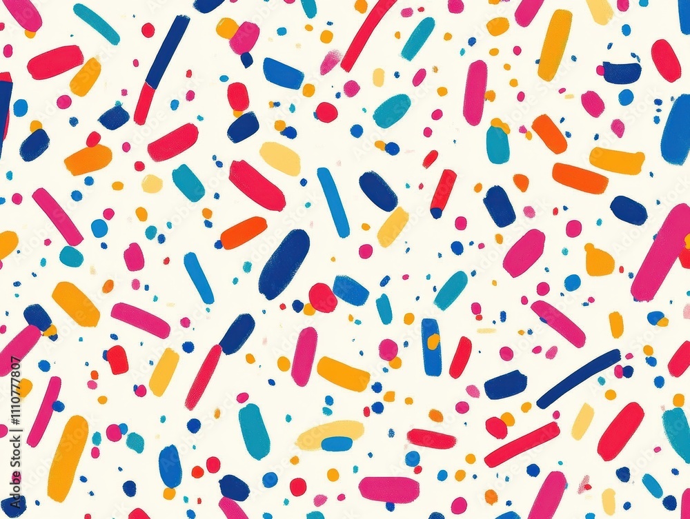 Aufkleber colorful abstract pattern with vibrant shapes and dots on a light background.