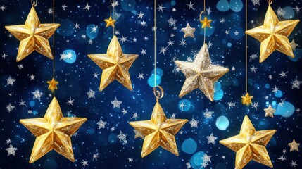 Obraz premium Golden Stars and Glittering Decorations for Festive Celebrations