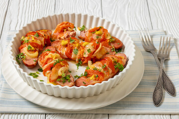 hot sausages baked with cheese, tomato, mustard