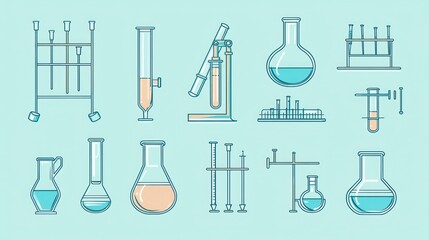 Obraz premium A vector icon set representing different laboratory equipment and glassware