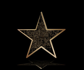 gold star shining on black background with reflection
