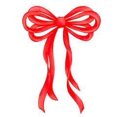 Red Coquette ribbon bow Watercolor