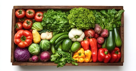 Set of Fresh Organic Vegetables in Wooden Box. AI generated illustration.