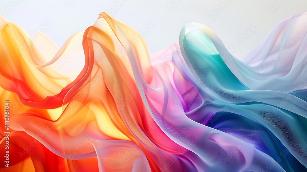 Poster wavy lines in a gradient of rainbow colors, flowing smoothly and blending into each other