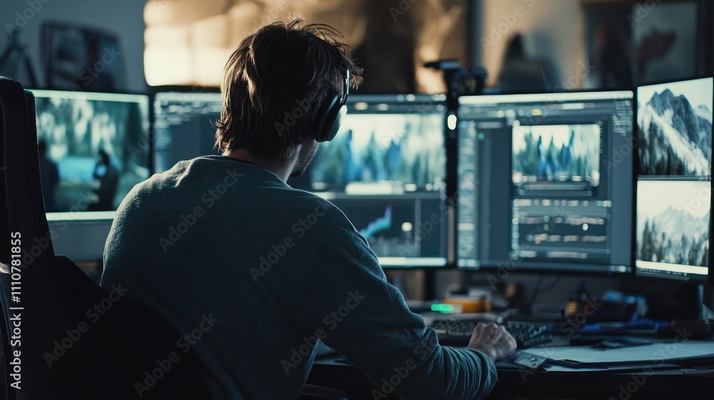 Poster an animator focused on creating lifelike movements using animation software at their workstation
