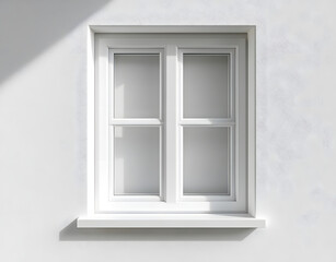 A single white window with four panes, set in a white wall.