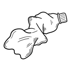 Hand drawn doodle crumpled plastic bottle on white background.